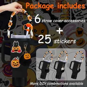 Halloween Stanley Cup Accessories Set,Personalized Charm Including Straw Cover,Handle rope,Halloween stickers,cup ring,plush pendant,Silicone Boot,Heart Buttons(Pumpkin)
