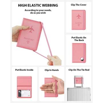 Stouchi Passport Holder with Airtag, Cute Passport Wallet for Women Travel, Leather Passport Holder Family Case, Anti-Lost, Pink