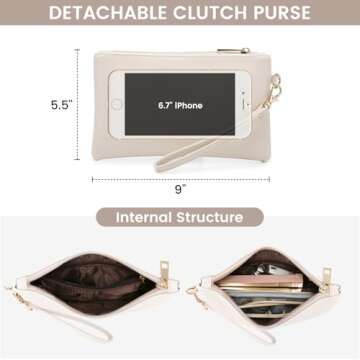 LOVEVOOK Laptop Bag for Women, Fashion Computer Tote Large Capacity Handbag, Leather Shoulder Bag Purse Set, Professional Business Work Briefcase for Office Lady, 2PCs, 15.6-Inch, Beige White