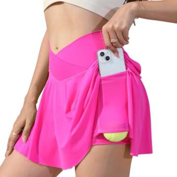 Vertvie Women Tennis Skirt Flowy Pleated Skorts Golf Athletic Skirts with Shorts Pockets High Waisted Running Workout Skorts(Pink,Medium)