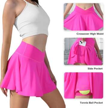 Vertvie Women Tennis Skirt Flowy Pleated Skorts Golf Athletic Skirts with Shorts Pockets High Waisted Running Workout Skorts(Pink,Medium)