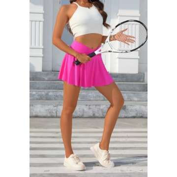 Vertvie Women Tennis Skirt Flowy Pleated Skorts Golf Athletic Skirts with Shorts Pockets High Waisted Running Workout Skorts(Pink,Medium)