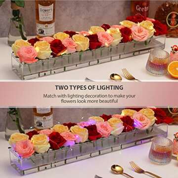 Clear Acrylic Flower Vase Rectangular Floral Centerpiece for Dining Table 24 Inch Long Rectangle Dec...