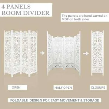Handmade Wood Floral Foldable Room Divider - 4 Panels