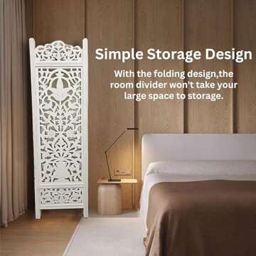 Handmade Wood Floral Foldable Room Divider - 4 Panels