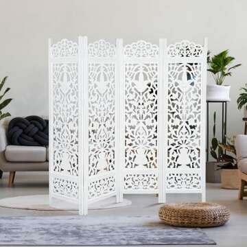 Handmade Wood Floral Foldable Room Divider - 4 Panels