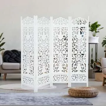 Handmade Wood Floral Foldable Room Divider - 4 Panels