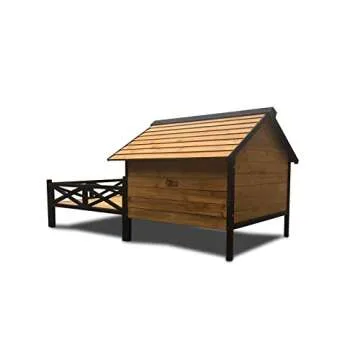Lifeand 67''L Outdoor Large Wooden Cabin House Style Wooden Dog Kennel with Porch