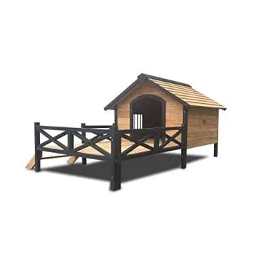 Lifeand 67''L Outdoor Large Wooden Cabin House Style Wooden Dog Kennel with Porch