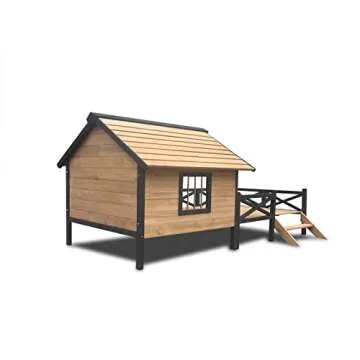 Lifeand 67''L Outdoor Large Wooden Cabin House Style Wooden Dog Kennel with Porch
