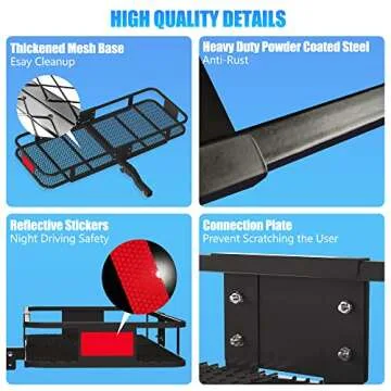 KAIRAY Heavy Duty Folding Hitch Mount Cargo Carrier Load Capacity 500 Lbs 60" X 20" X 6" Trailer Hitch Fold up Luggage Basket with Hitch Stablizer for SUV Pickup Camping Traveling