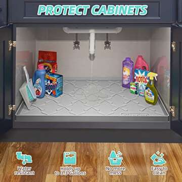 SIKADEER 34" x 22" Under Sink Mat for Kitchen Waterproof, Undersink Protectors Cabinet Liner for Shelf, Up to 3.3 Gallons Liquid, Also Use for Bathroom Organizers and Storage Boot Tray Pet