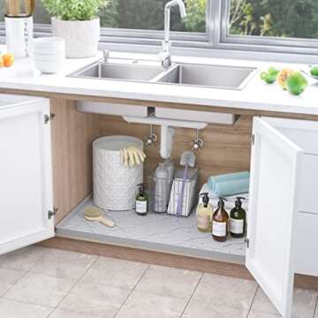 SIKADEER 34" x 22" Under Sink Mat for Kitchen Waterproof, Undersink Protectors Cabinet Liner for Shelf, Up to 3.3 Gallons Liquid, Also Use for Bathroom Organizers and Storage Boot Tray Pet