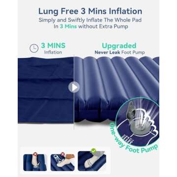 Hikenture Double Sleeping Pad for Camping, Ultralight 4" Extra-Thick Camping Mattress 2 Person, Inflatable Backpacking Sleeping Mat, Hiking Air Mattress for Tent (Foot Pump)