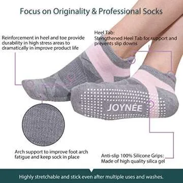 JOYNÉE Non-Slip Yoga Socks for Women with Grips,Ideal for Pilates,Barre,Dance,Hospital,Fitness 3 Pairs