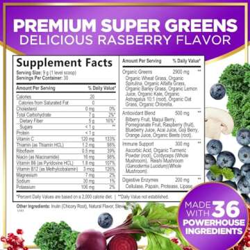 Greens Superfood Powder - Super Greens Powder Mix with Digestive Enzymes, Antioxidants, Spirulina & ...