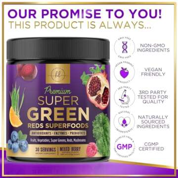 Greens Superfood Powder - Super Greens Powder Mix with Digestive Enzymes, Antioxidants, Spirulina & Chlorella for Energy Support, 20+ Amazing Superfoods & Greens Blend, Vegan, Non-GMO - 30 Servings