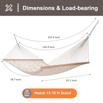 SUNCREAT Double Hammock with Hardwood Spreader Bar