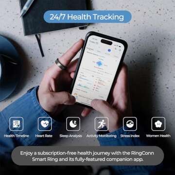 RingConn Gen 1, Smart Ring for Women/Men, No App Subscription, Size First with Sizing Kit, Smart Ring Health Tracker, 7-Day Battery Life, Fitness & Sleep Tracker for iOS & Android (Black, Size 13)