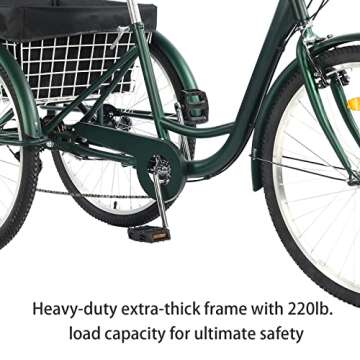 PRIJESSE 26 inch Adult Tricycle, 7 Speed 3 Wheel Bike for Women Men, Cruise Trike Bike with Shopping Basket, Adjustable Seat, Multiple Colors (Green)