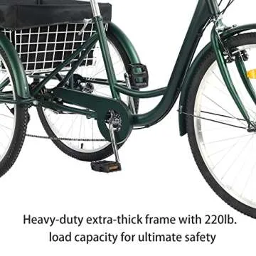 PRIJESSE 26 inch Adult Tricycle, 7 Speed 3 Wheel Bike for Women Men, Cruise Trike Bike with Shopping Basket, Adjustable Seat, Multiple Colors (Green)