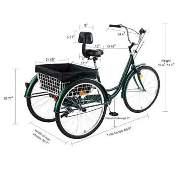 PRIJESSE 26 inch Adult Tricycle, 7 Speed 3 Wheel Bike for Women Men, Cruise Trike Bike with Shopping Basket, Adjustable Seat, Multiple Colors (Green)