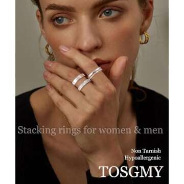 TOSGMY Love Friendship Lucky Ring Cubic Zirconia Gold Ring Sets for Women Stainless Steel Wedding Statement Thumb Ring Bands, 6 7 8 9 10 11, Brass, Cubic Zirconia