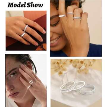 TOSGMY Love Friendship Lucky Ring Cubic Zirconia Gold Ring Sets for Women Stainless Steel Wedding Statement Thumb Ring Bands, 6 7 8 9 10 11, Brass, Cubic Zirconia