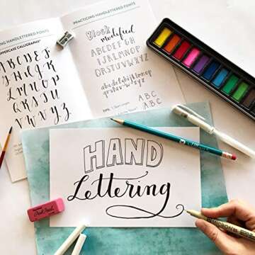 Wildflower Art Studio Hand Lettering Kit - Beginning Hand Lettering Set with Instructional Booklet and 4 Practice Alphabets - DIY Hand Lettering for Beginners