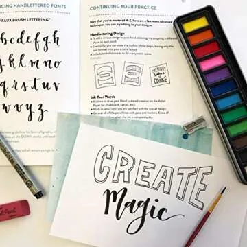 Wildflower Art Studio Hand Lettering Kit - Beginning Hand Lettering Set with Instructional Booklet and 4 Practice Alphabets - DIY Hand Lettering for Beginners