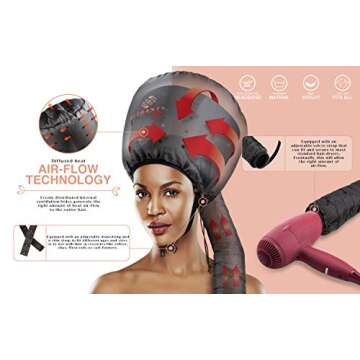Eleganty Extra Large Soft Bonnet Hood Hairdryer Attachment with Headband That Reduces Heat Around Ears and Neck to Enjoy Long Sessions - Used for Hair Styling, Deep Conditioning and Hair Drying