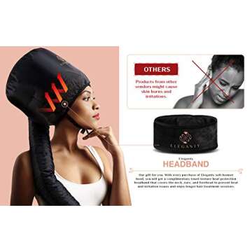 Eleganty Extra Large Soft Bonnet Hood Hairdryer Attachment with Headband That Reduces Heat Around Ears and Neck to Enjoy Long Sessions - Used for Hair Styling, Deep Conditioning and Hair Drying