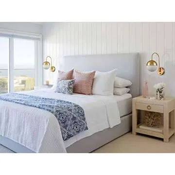 TENGIANTS Mid Century Modern Wall Sconce with Switch Gold Wall Lamp Brass Finished Plug in Wall Light with Opal White Glass Globe Wall Sconce for Bedroom