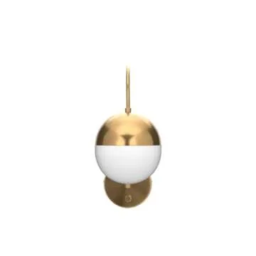 TENGIANTS Mid Century Modern Wall Sconce with Switch Gold Wall Lamp Brass Finished Plug in Wall Light with Opal White Glass Globe Wall Sconce for Bedroom