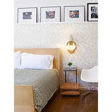 TENGIANTS Mid Century Modern Wall Sconce with Switch Gold Wall Lamp Brass Finished Plug in Wall Light with Opal White Glass Globe Wall Sconce for Bedroom