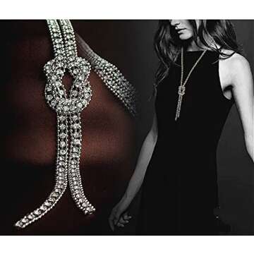 Cathercing Crystal Knot Pendant Long Necklace for Women Sweater Chain Statement Necklace Choker Adju...