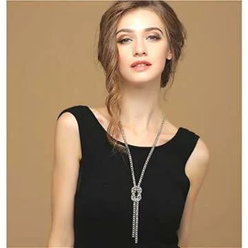 Cathercing Crystal Knot Pendant Long Necklace for Women Sweater Chain Statement Necklace Choker Adjustable Elegant Jewelry Rhinestone Accessories Dressy Collocation Winter Evening Party Wedding