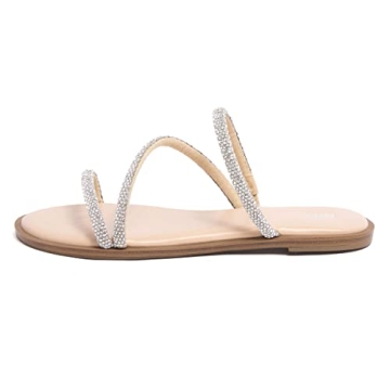 REDTOP Women's Rhinestone Flat Sandals Comfortable Slip-Ons