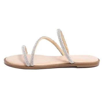 REDTOP Women's Rhinestone Flat Sandals Comfortable Slip-Ons