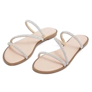 REDTOP Women's Rhinestone Flat Sandals Comfortable Slip-Ons