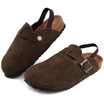 Kids Suede Clogs Toddler Clogs Boys Girls Sandals Cork Adjustable Buckle Mules(Coffee,8-8.5 Toddler)