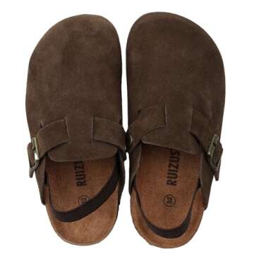 Kids Suede Clogs Toddler Clogs Boys Girls Sandals Cork Adjustable Buckle Mules(Coffee,8-8.5 Toddler)