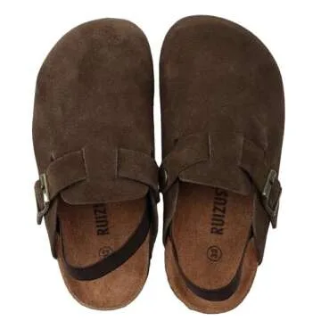 Kids Suede Clogs Toddler Clogs Boys Girls Sandals Cork Adjustable Buckle Mules(Coffee,8-8.5 Toddler)