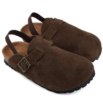 Kids Suede Clogs Toddler Clogs Boys Girls Sandals Cork Adjustable Buckle Mules(Coffee,8-8.5 Toddler)