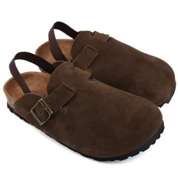Kids Suede Clogs Toddler Clogs Boys Girls Sandals Cork Adjustable Buckle Mules(Coffee,8-8.5 Toddler)