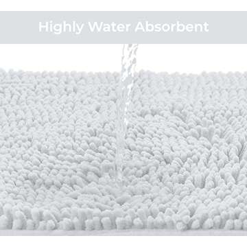 LuxUrux 2 piece Bathroom Rug Set - Premium Plush Bath Mat Shower Rugs, 1" Chenille Microfiber, Non-Slip & Absorbent, Soft & Cozy, Durable Stylish (20x30 & 16x24 inches, White)