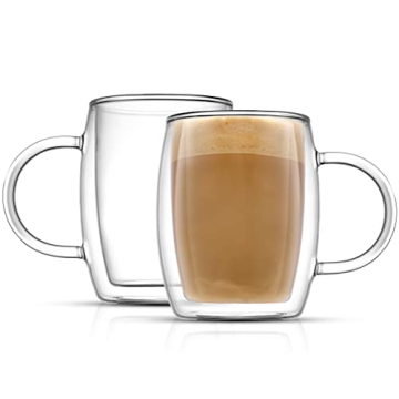JoyJolt Double Wall Glass Coffee Mugs - Stunning 13.5oz Insulated Borosilicate Glasses for Coffee En...