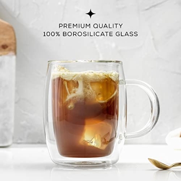 JoyJolt Double Wall Glass Coffee Mugs - Stylish Thermal Insulation