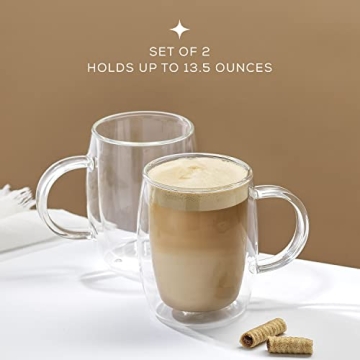 JoyJolt Double Wall Glass Coffee Mugs - Stylish Thermal Insulation