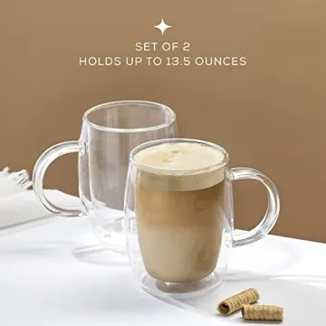 JoyJolt Double Wall Glass Coffee Mugs - Stylish Thermal Insulation